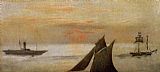 Sea Canvas Paintings - Boats at Sea, Sunset